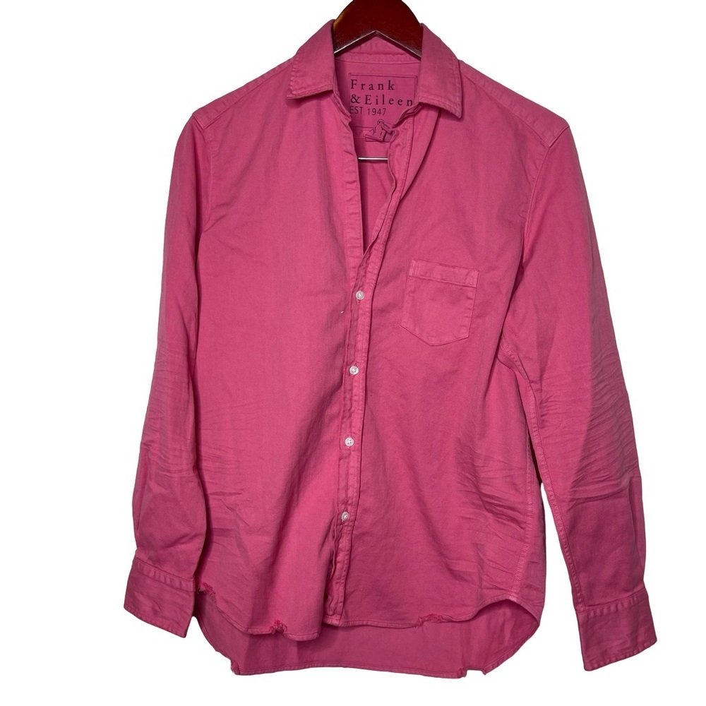 Frank & Eileen EILEEN Woven COTTON BUTTON-UP SHIRT IN MAGENTA PINK sz XS